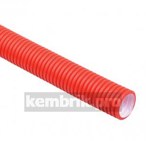 Труба гофрированная двустенная 110мм с протяжкой с муфтой красная (50м)