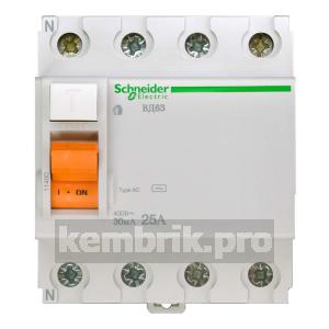 Выключатель дифференциального тока (УЗО) 4п 25А 30мА ВД63 АС