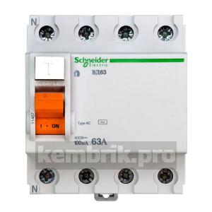 Выключатель дифференциального тока (УЗО) 4п 63А 100мА 6кА АС ВД63