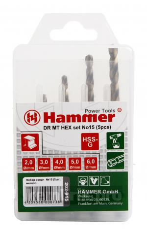 Набор сверл Hammer No15 hex (5шт.) 2-6мм