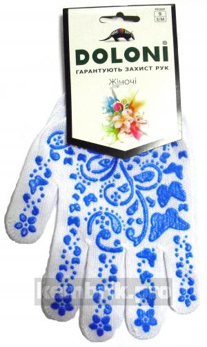 Перчатки ПВХ Doloni 711  белая с голубым рисунком ПВХ (бабочка)
