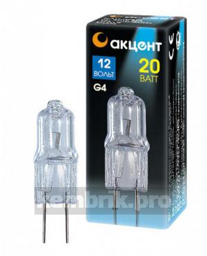 Лампа галогенная АКЦЕНТ Jc 12В  20w g4 капсульная прозрачная